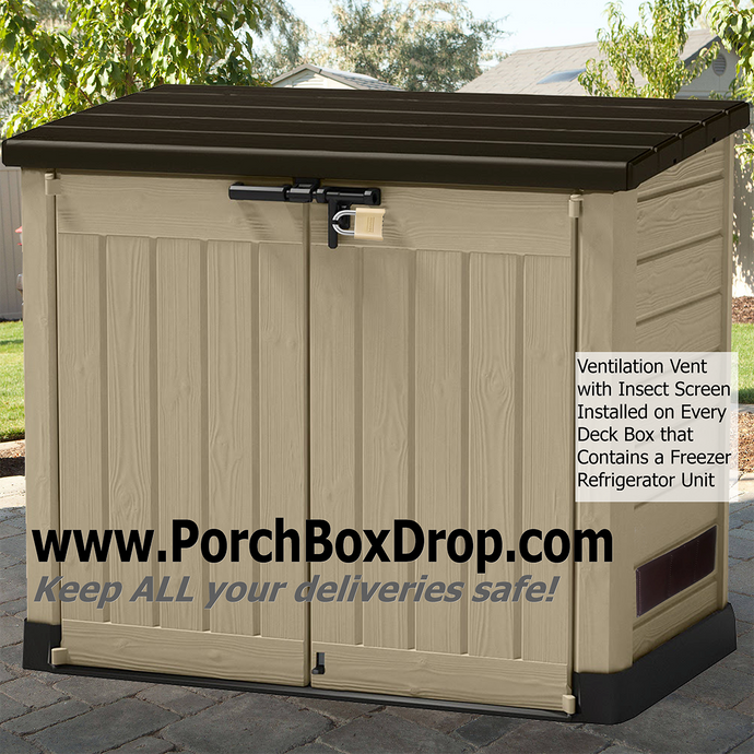 Perfect PorchBoxDrop Lockable Resin Storage Box for Yard, Deck, Garage or Porch (Can Contain Freezer/Refrig)